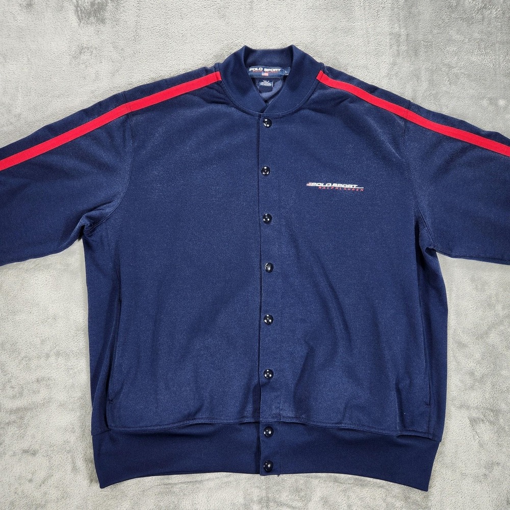 Polo Sport Ralph Lauren Track Jacket Mens Large Vintage 90s Blue Snap Front - Picture 2 of 13